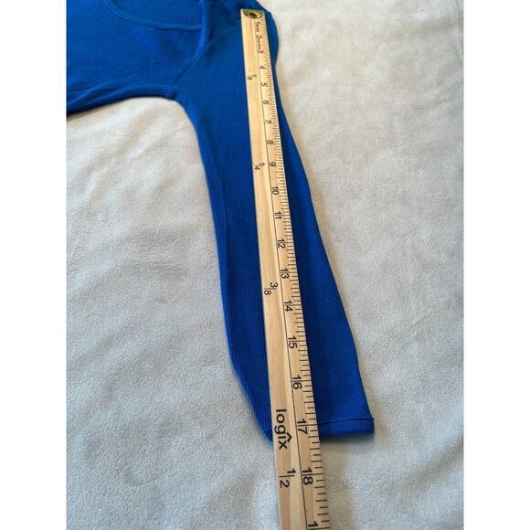 Theory Blue Ribbed Long-Sleeve Scoop Neck Knit Top Streetwear Gorecorp Y2K Boho - Picture 6 of 10